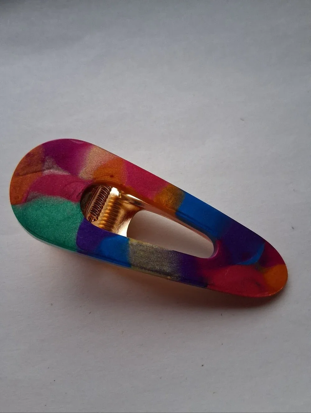 5/$25 Hand Crafted Multicolor Resin Hair Clip - Blue Green Pink Orange Purple
